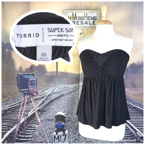 torrid Tops - TORRID SUPERSOFT BLACK CROCHET BABY DOLL TUBE TOP